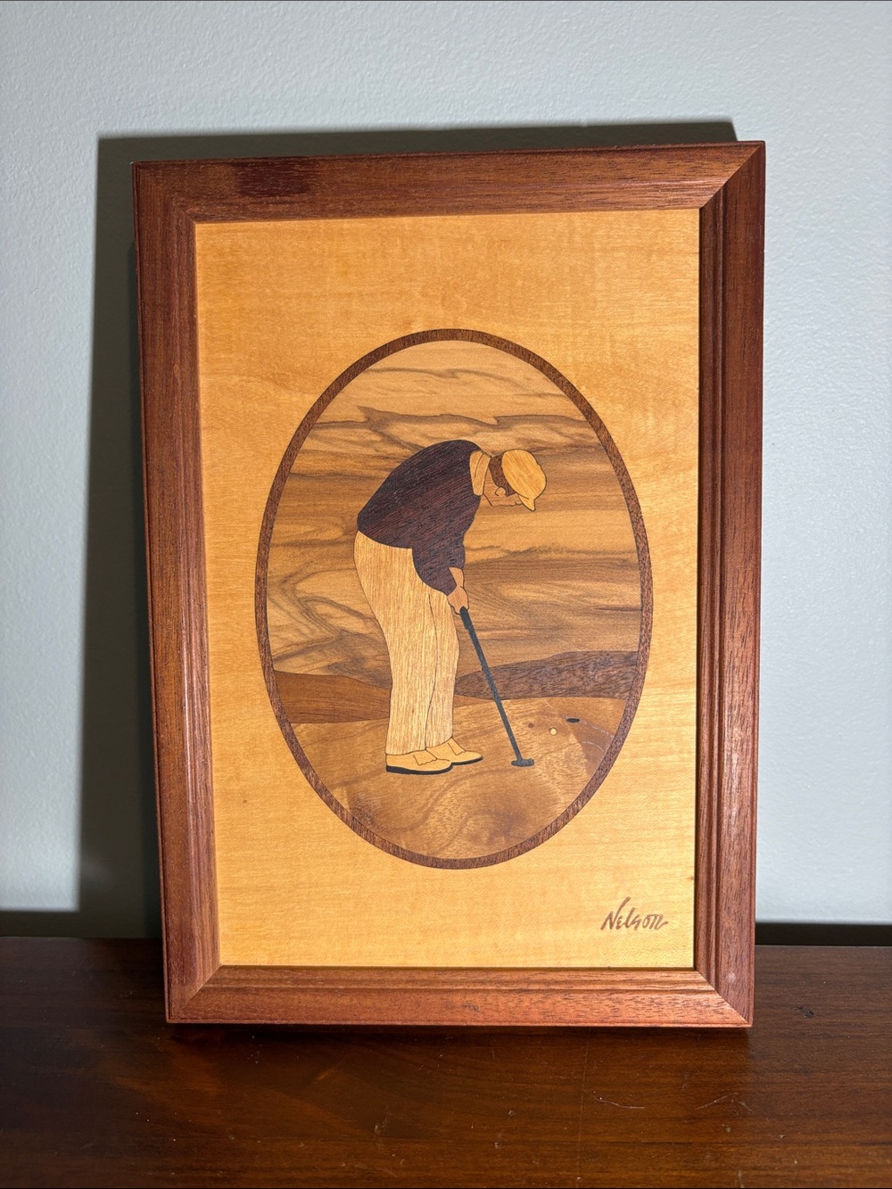 Jeff Nelson Hudson River Inlay Framed Wood Marquetry Artwork